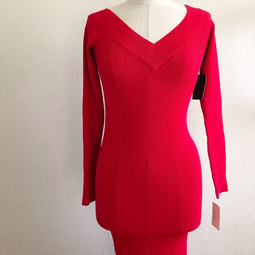Trouve Long Sleeve Ribbed Midi Dress NWT
